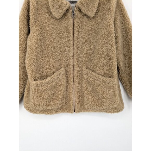 Hollister Teddy Jacket Women Size XL Zip Up Sherpa Pockets Neutral Y2K Cozy 90s - Picture 5 of 10